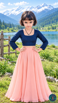 Premium Navy Blue Denim Round Neck Blouse – Princess Cut Indo-Western Crop Top (Soft Cotton Lined) - Mom & Daughter Matching