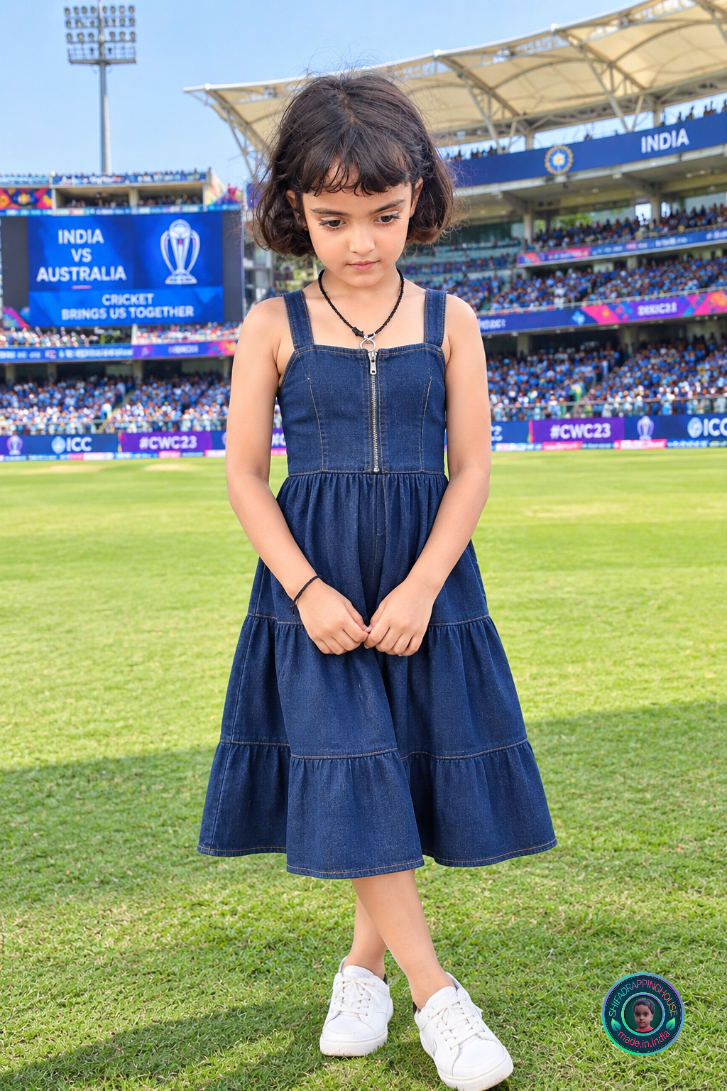 Stadium Vibe Denim Zip-Front Mom-Daughter Matching Midi Dress