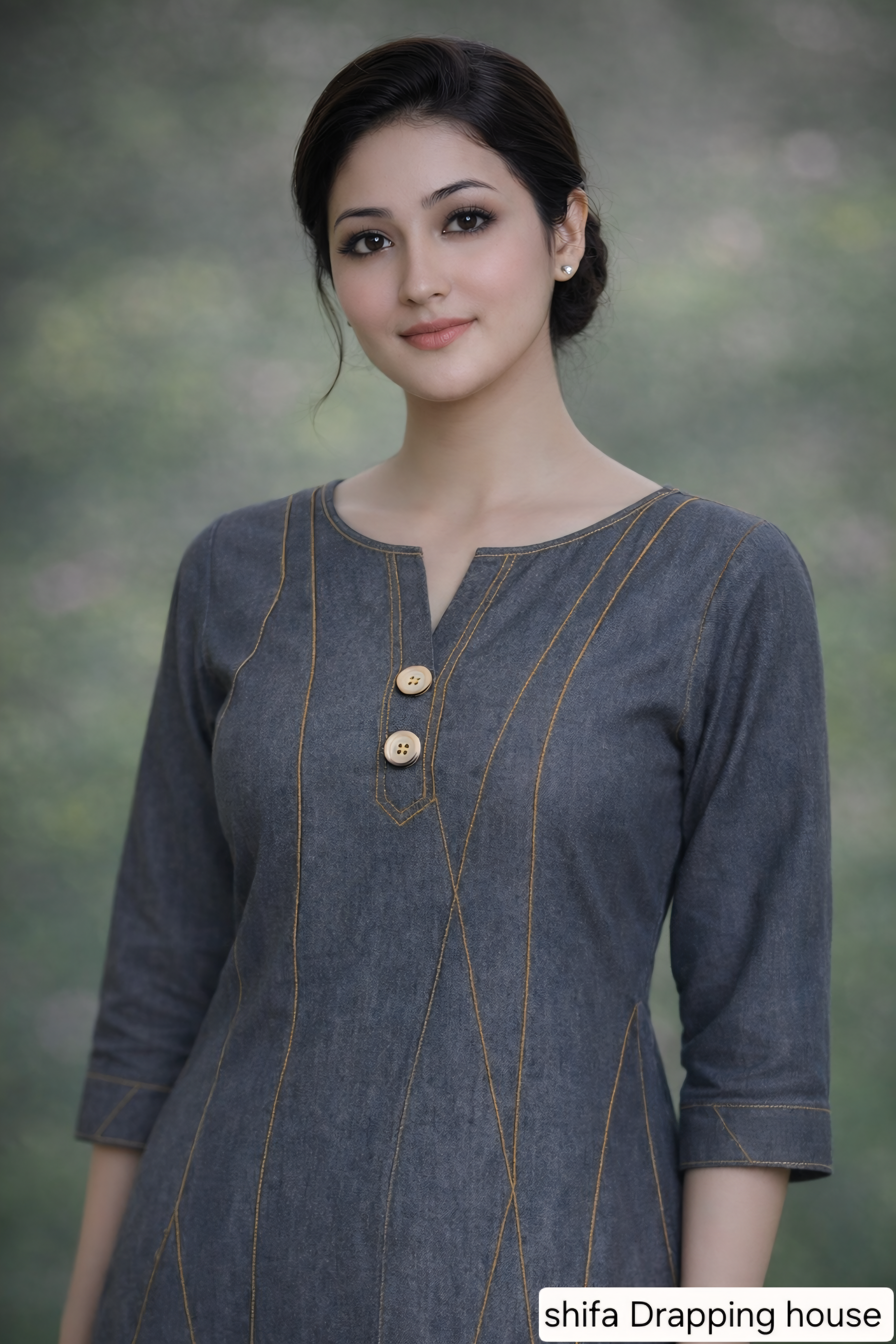 Designer black grey Denim Kurti with Contrast Stitching and Side Slits
