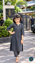 Kids Designer Black Denim Kurti with Contrast Stitching & Side Slits