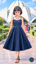 Summer Special Denim Fit & Flare Mom-Daughter Matching Midi Dress with Adjustable Straps