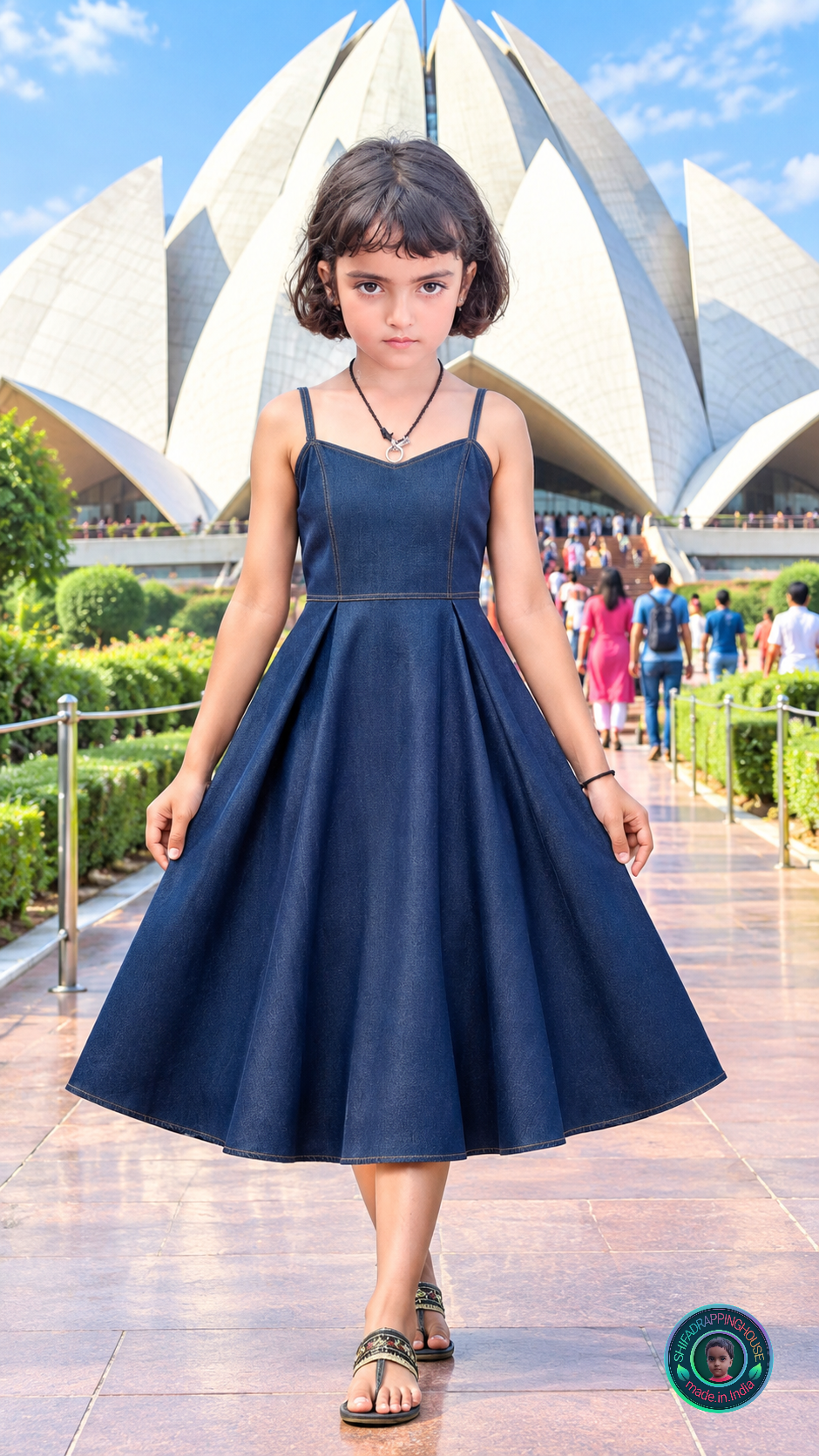 Summer Special Denim Fit & Flare Mom-Daughter Matching Midi Dress with Adjustable Straps