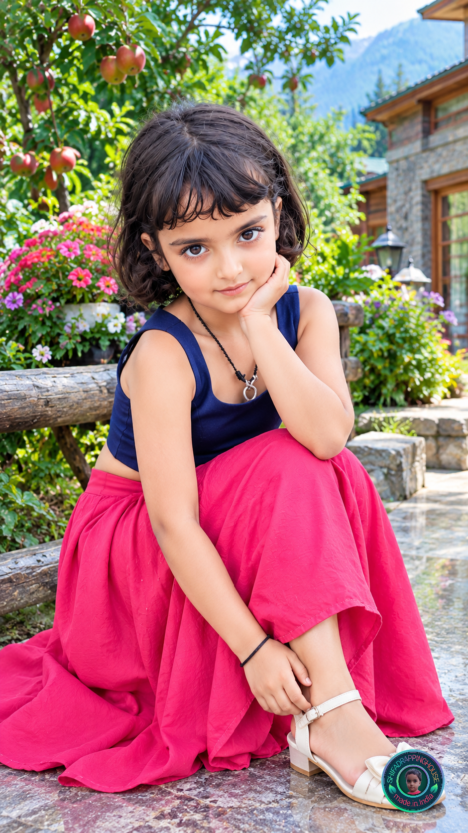 Premium Navy Blue Denim Square Neck Crop Blouse – Sleeveless Indo-Western Top Mom & Daughter Matching