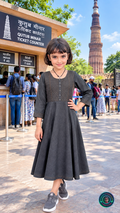 Charcoal Black-Grey Denim Indo-Western Mom-Daughter Matching Midi Dress