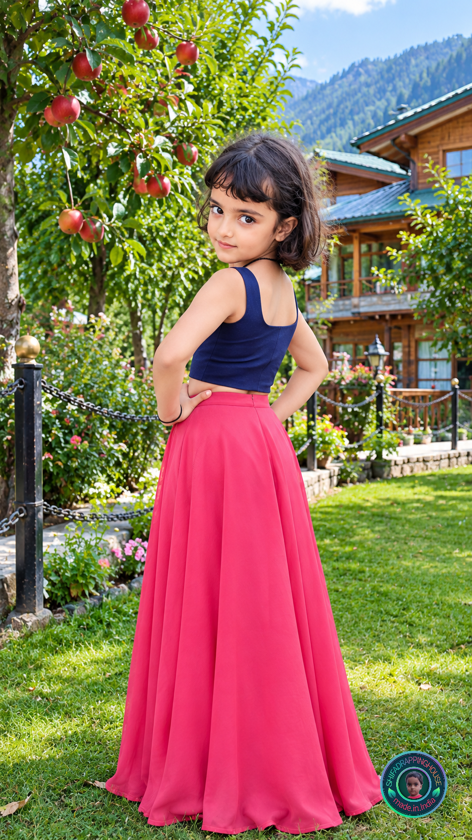 Premium Navy Blue Denim Square Neck Crop Blouse – Sleeveless Indo-Western Top Mom & Daughter Matching