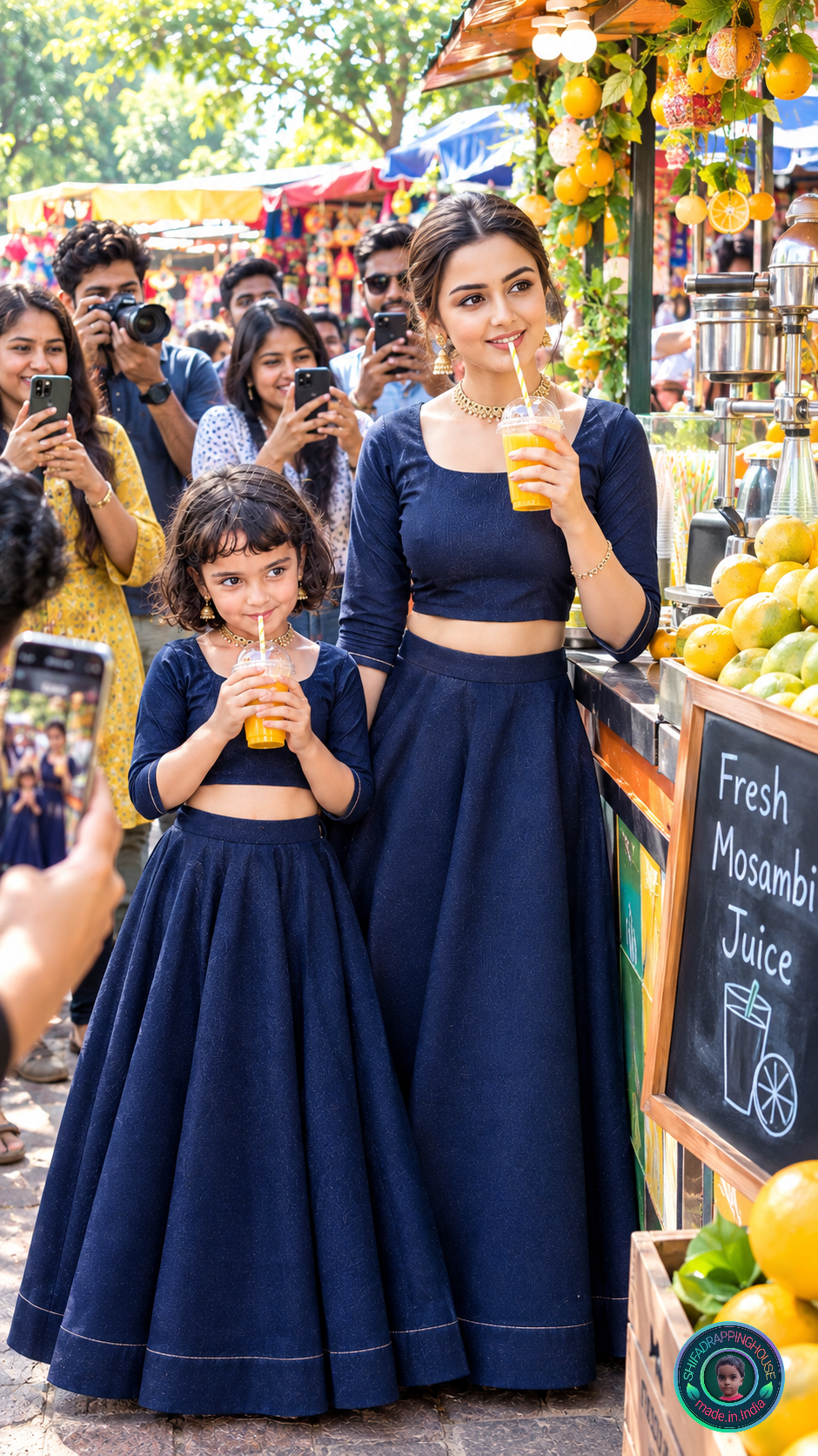 Architectural Soft Denim Indo-Western Lehenga Set – The No-Embroidery Challenge Edition (Mom & Daughter Matching)