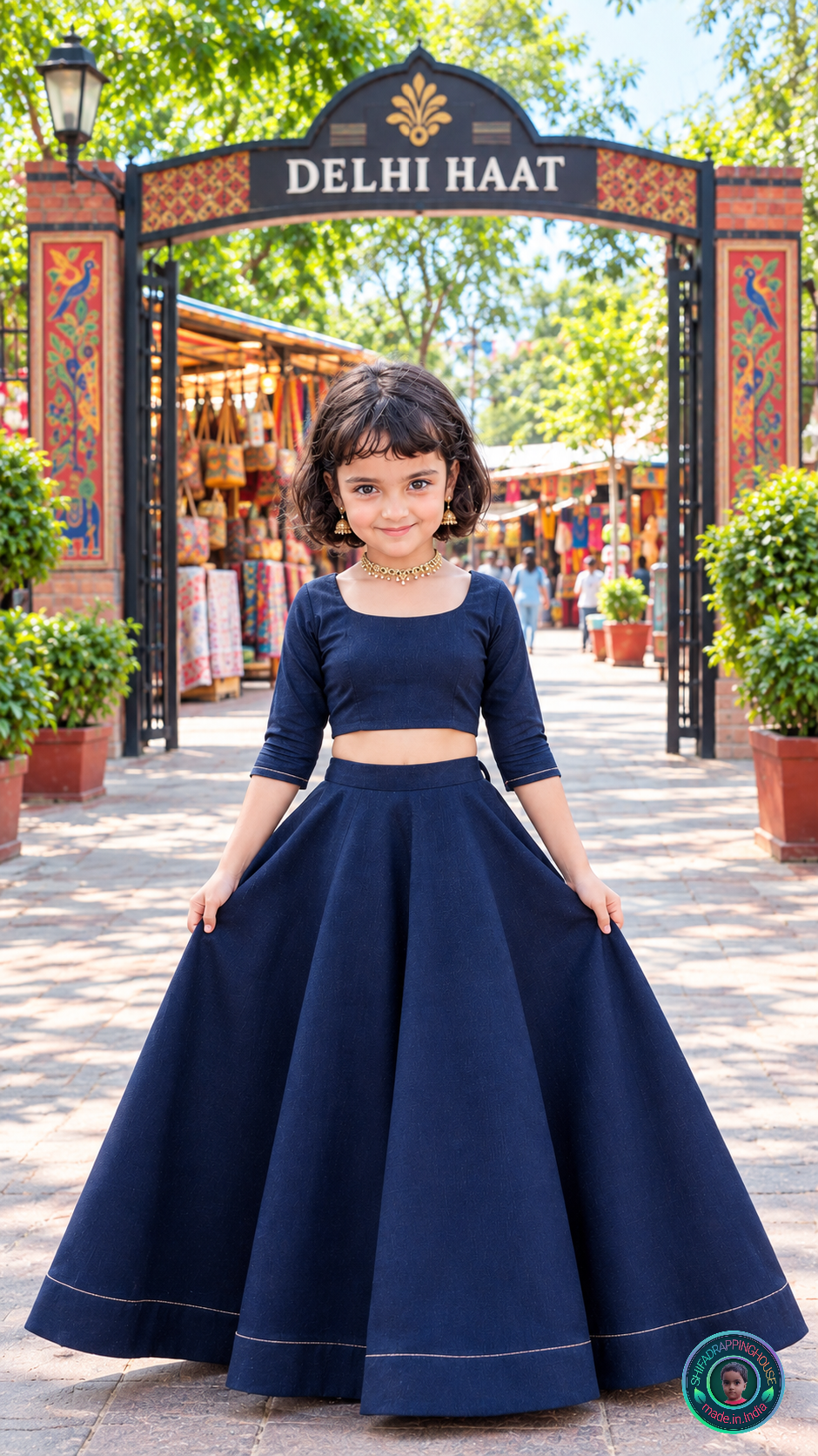 Architectural Soft Denim Indo-Western Lehenga Set – The No-Embroidery Challenge Edition (Mom & Daughter Matching)