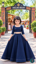 Architectural Soft Denim Indo-Western Lehenga Set – The No-Embroidery Challenge Edition (Mom & Daughter Matching)