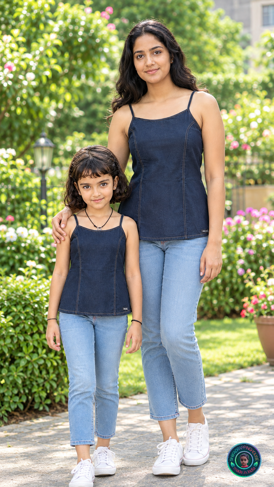 Stylish Sleeveless Denim Inner Camisole with Adjustable Straps - Mom & Daughter Matching