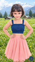 Royal Indigo Gathered Denim Blouse – Elasticated Luxury Crop Top with Concealed Zipper - Mom & Daughter Matching