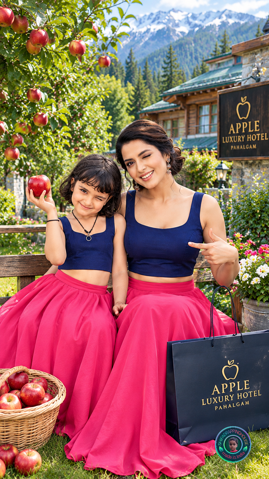 Premium Navy Blue Denim Square Neck Crop Blouse – Sleeveless Indo-Western Top Mom & Daughter Matching