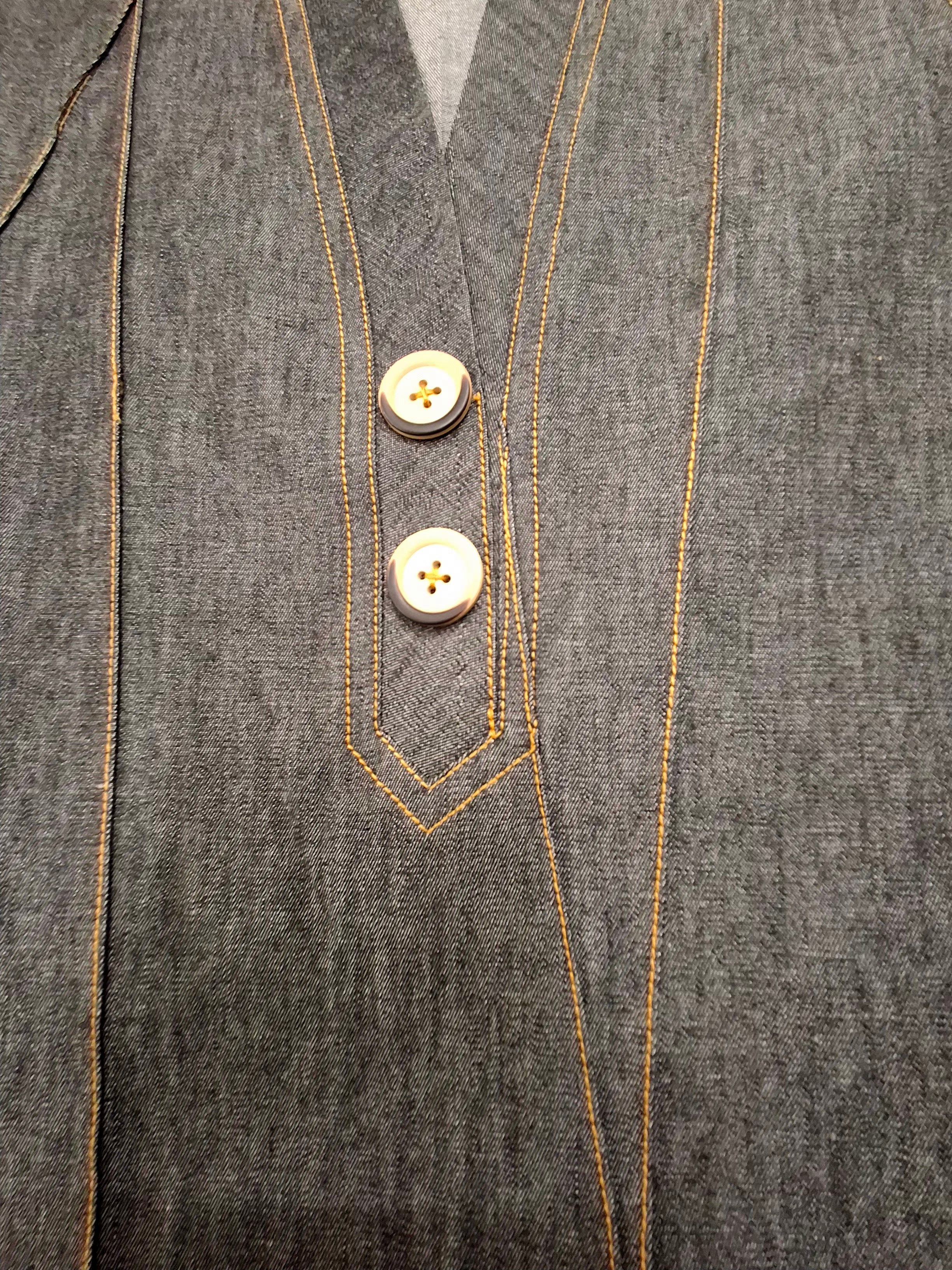 Designer black grey Denim Kurti with Contrast Stitching and Side Slits