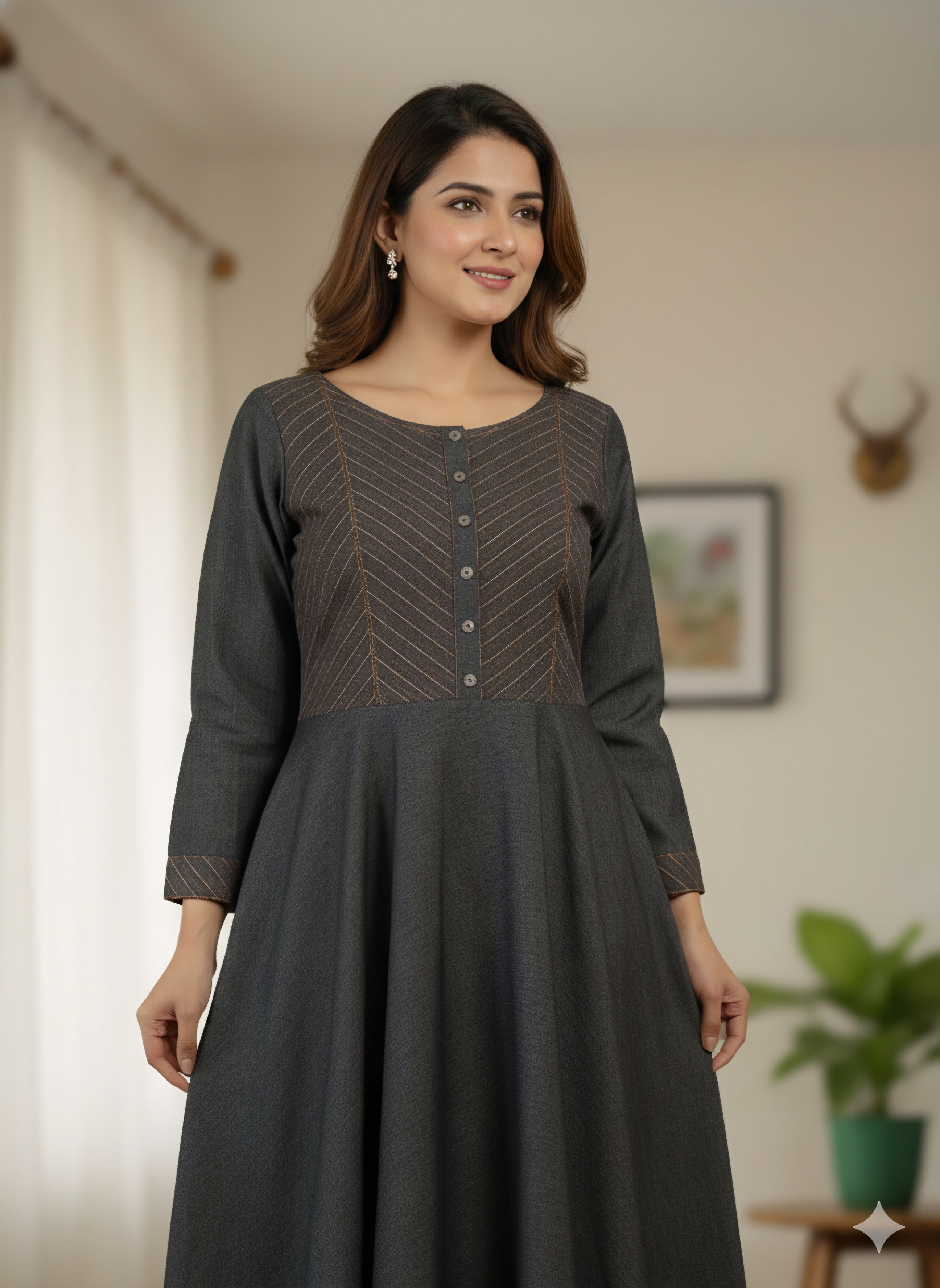 Black grey Denim Gown One Piece Dress for Women Shifa Drapping house Black grey Denim Gown One Piece Dress for Women Shifa Drapping house
