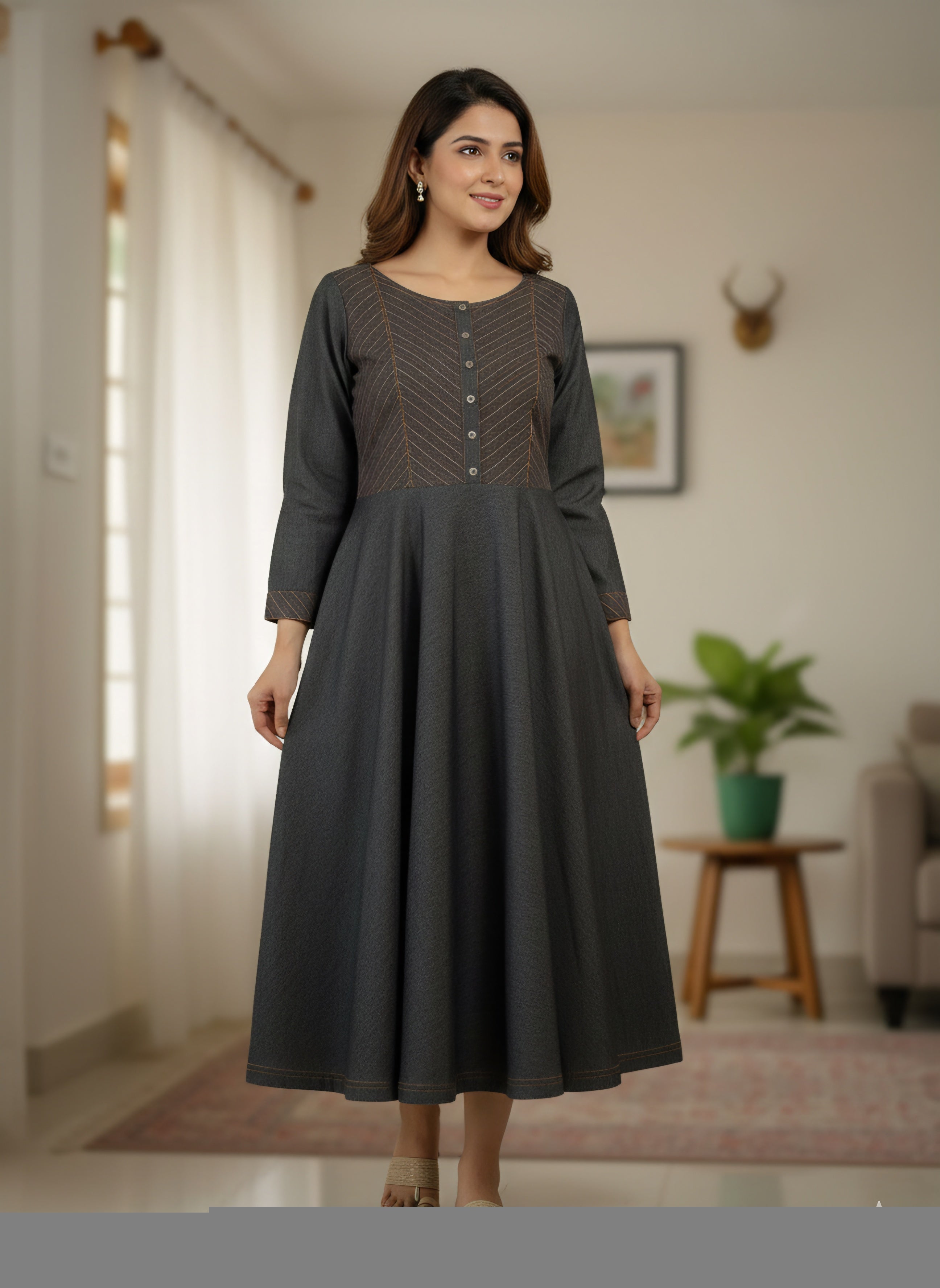 Black grey  Denim Gown
One Piece Dress for Women