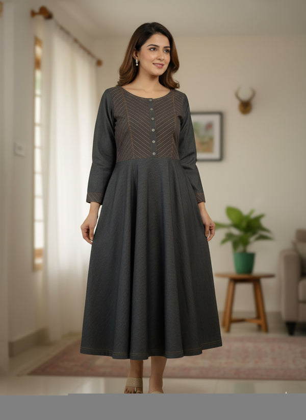 Black grey  Denim Gown
One Piece Dress for Women